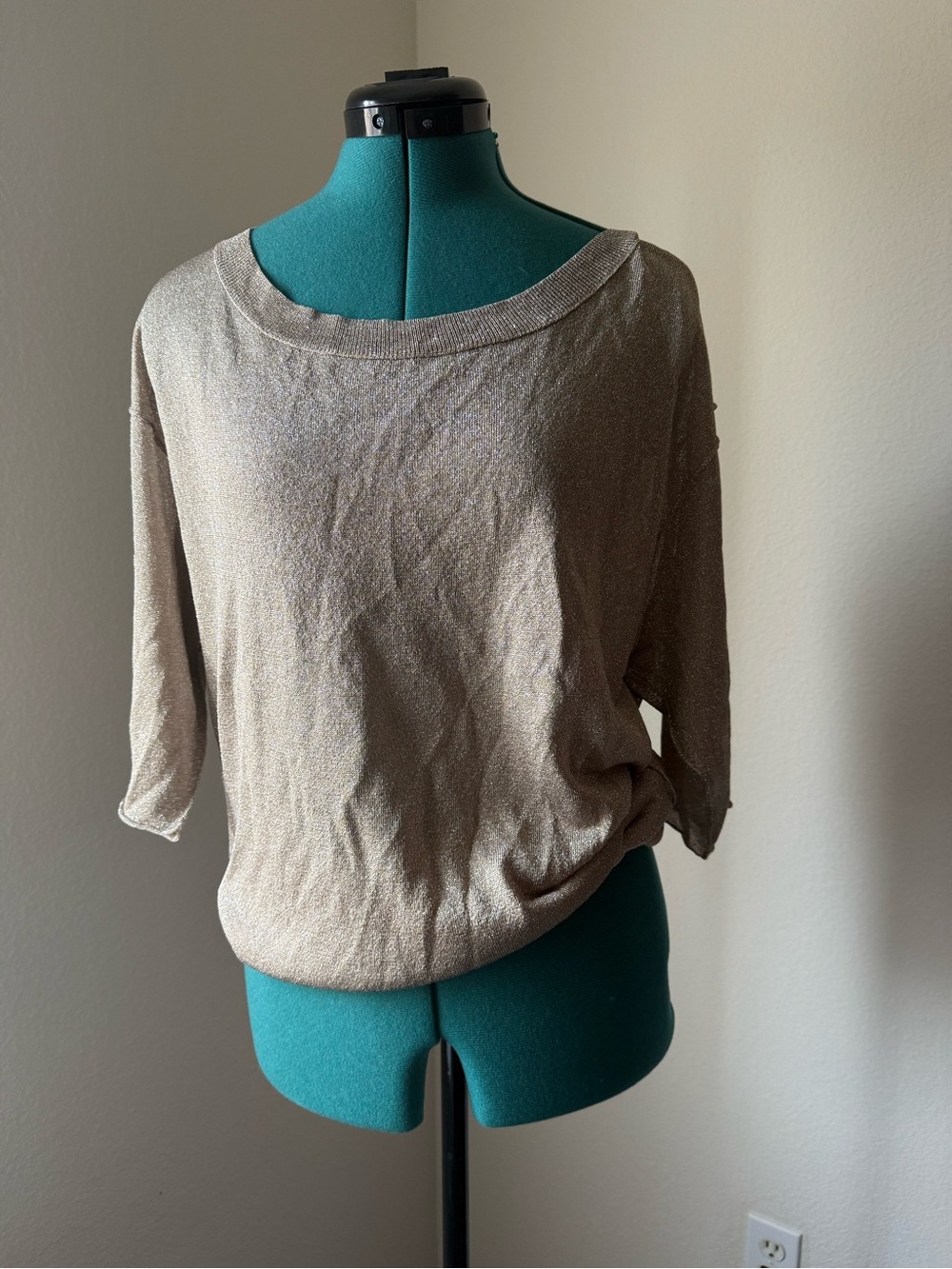 Trendy Batwing Metallic Grey & Silver Top